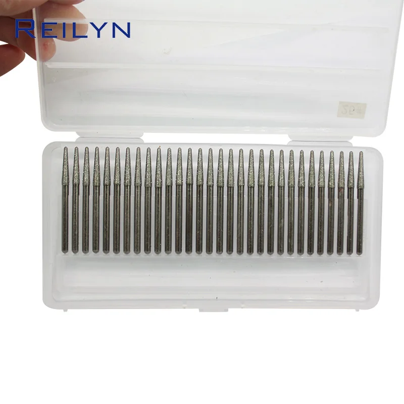 High quality 30 Pieces/Set Diamond Grinding Head 120# Size 3x3mm round-cone Stone Peeling Jade Polishing Grinding bits