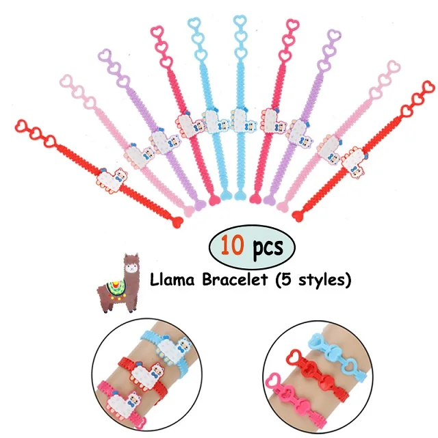 Вечерние ламы, сувениры для детского душа, вечерние сувениры для детей на день рождения, временные пышные наклейки, подарочные пакеты, браслеты ламы, кольца - Цвет: 10pcs bracelets