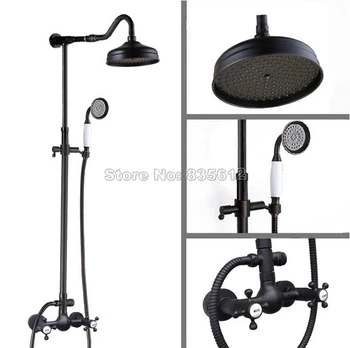 

Black Oil Rubbed Bronze Bathroom Rain Shower Faucet Set with 8 inch Shower Head / Hand Spray / Dual Handles Mixer Taps Wrs793
