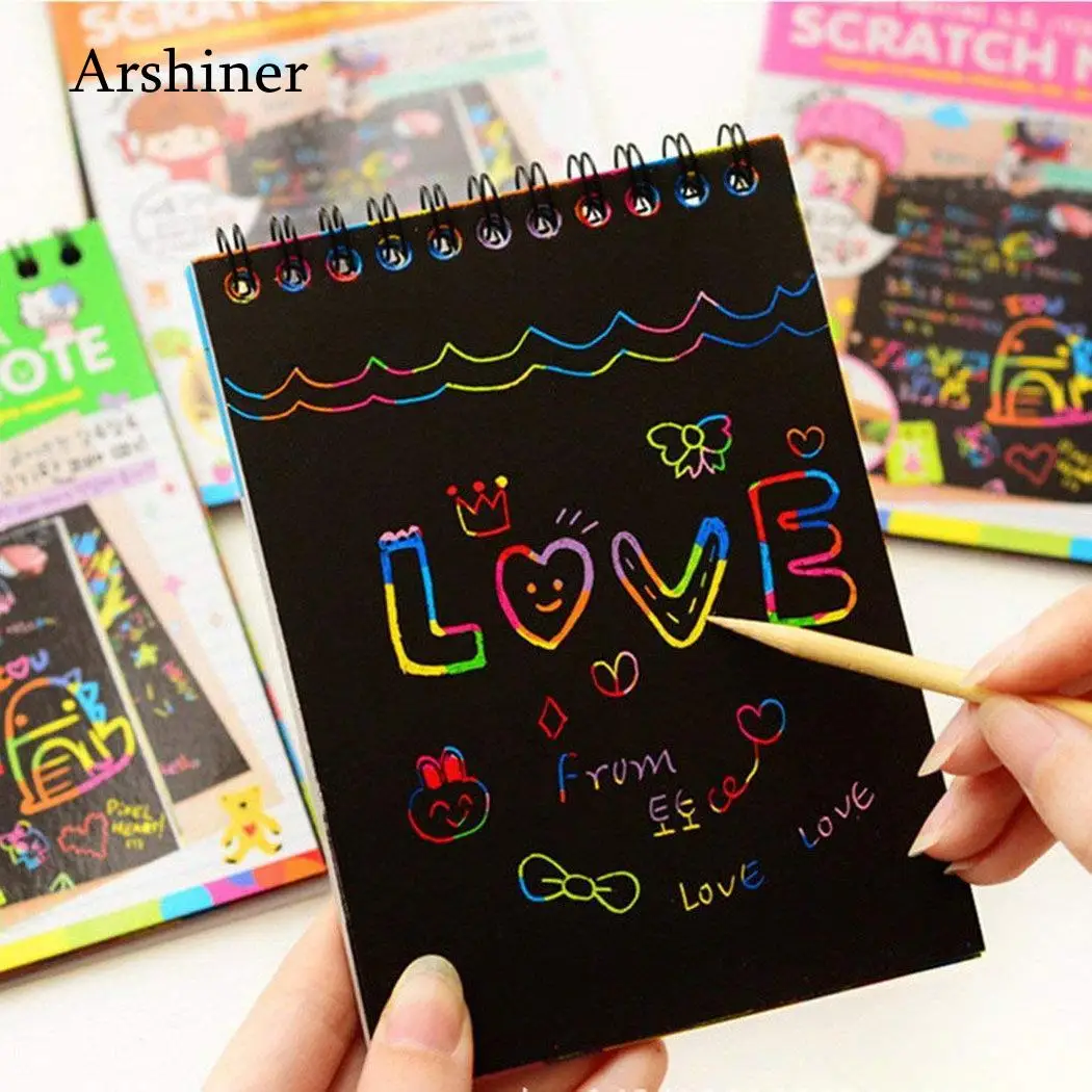 1Pc Creative DIY Draw Sketch Notes Scratch Note Black Cardboard For Kids Toy Notebook Material Escolar School Supplies 1Pc Creative DIY Draw Sketch Notes Scratch Note Black Cardboard For Kids Toy Notebook Material Escolar School Supplies