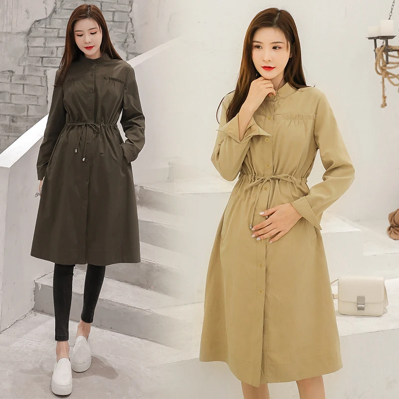 

2851# Autumn Fashion Maternity Trench Coat Drawstring Slim Waist Long Outwear Clothes for Pregnant Women Spring Korean Pregnancy