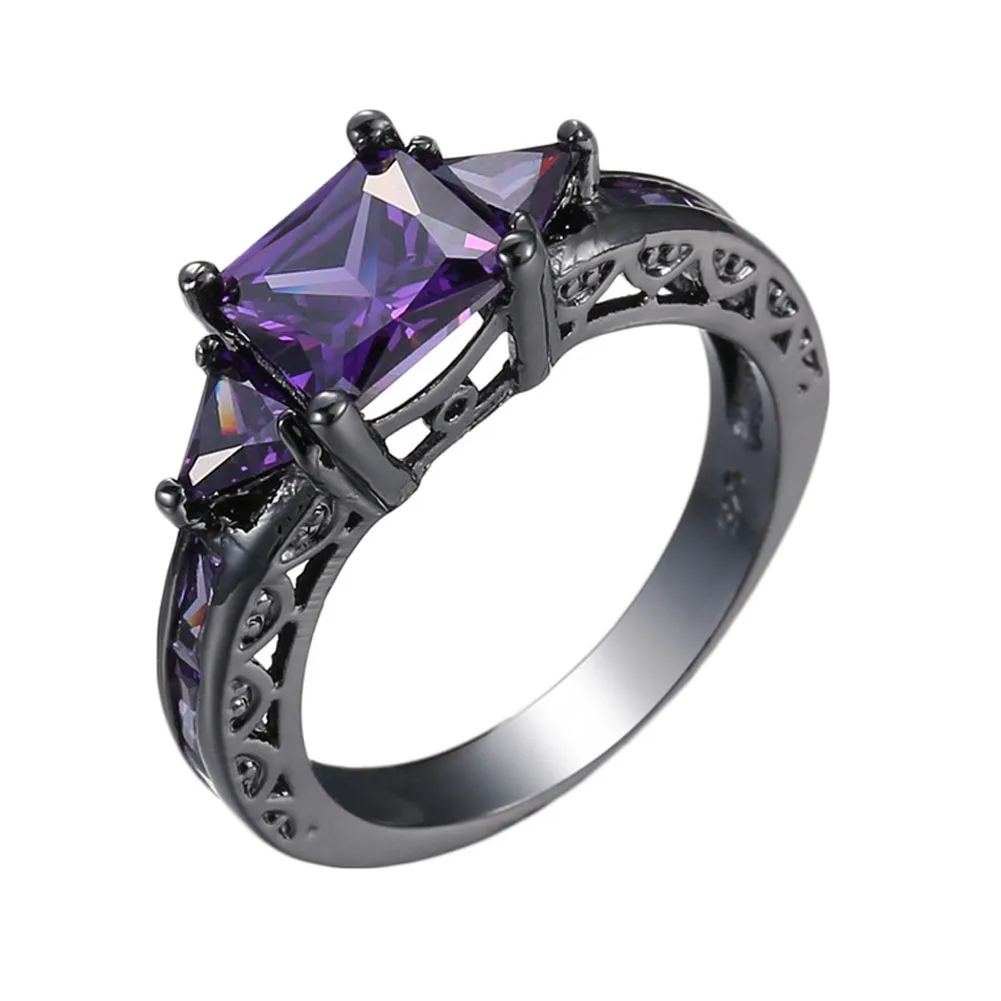 

1PC 2017 New Fashion Vintage Women Purple Crystal Ring Black Gold Filled Zircon Crystal Rings Size 6-10