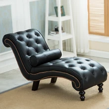 Classic Leather Chaise Lounge Sofa With Pillow Living Room Furniture Modern Lazy Lounger Chair for Bedroom Sleep Lounge Wood Leg