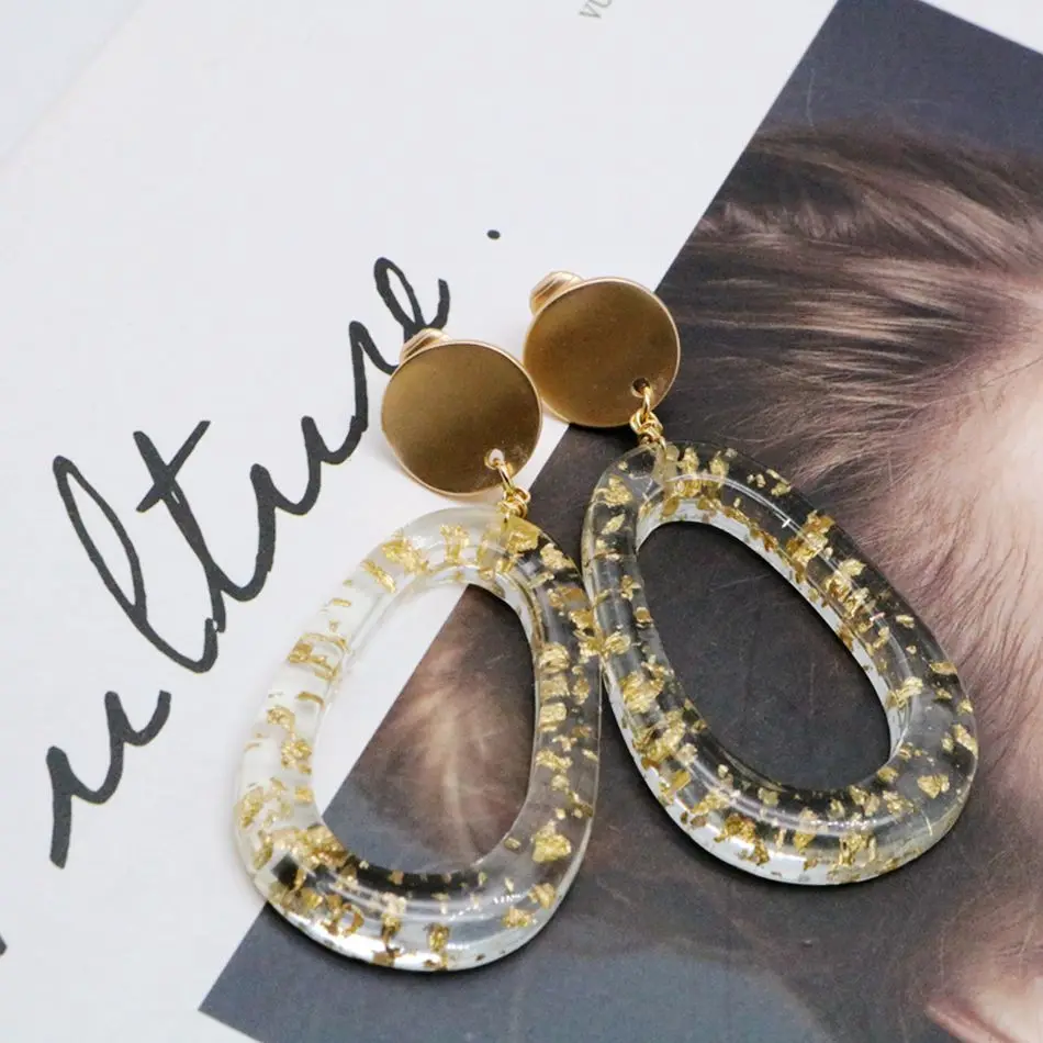 

Free Shipping Geometric Gold Glitter Clip Earring