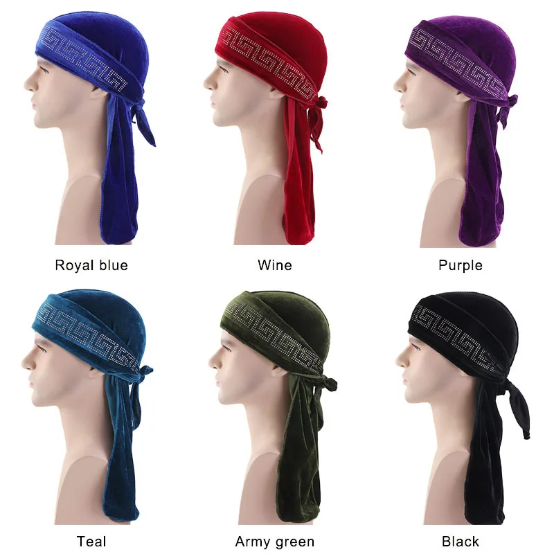 

Wholesale Custom Logo Men Velvet Durags Polyester Silky Satin Spandex Designer Durag Durags for Men