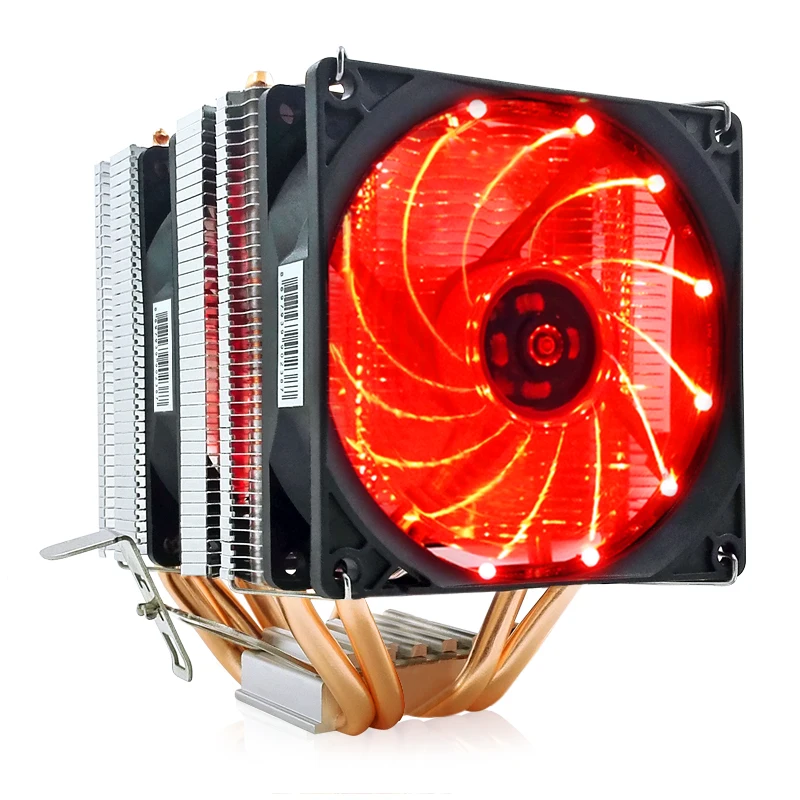 Тихий Процессор радиатора 90 мм светодиодный два вентилятора 3pin охлаждения Процессор охлаждающий вентилятор для 2/4/6 теплопроводов холодильник AMD Intel 775 1150 1151 1155 1156 Процессор вентилятор - Цвет лезвия: 4 Heatpipe RED