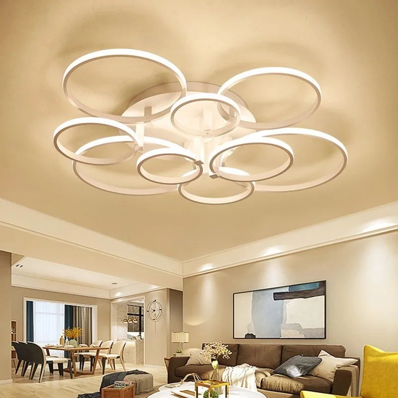 

Modern LED Chandelier Home Lights For Living Room Ceiling Fixtures Black White Lamp With Remote Control Bedroom Lighting Luster