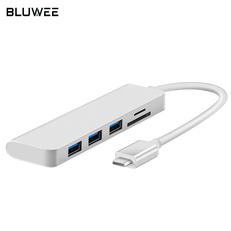 USB концентратор 5 в 1 алюминиевый адаптер типа C с 3 портами 0 и кардридером