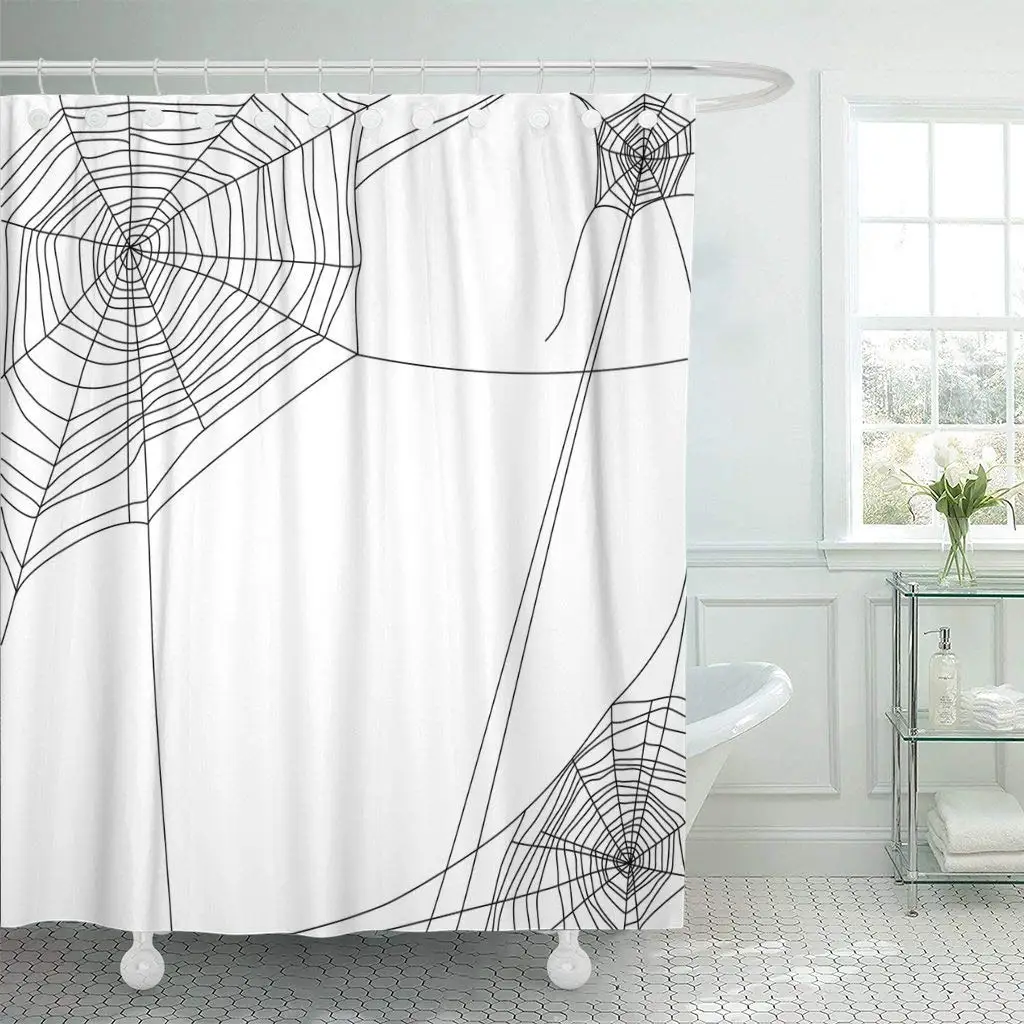 Тканевая занавеска для душа с крючками Spiderweb паук на белом Хеллоуин Cobweb линия