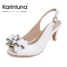 KARINLUNA 2017 Ziemlich Hochzeit Frauen Sommer Schuhe Frau Bowtie Peep Toe High Heel Sandalen Schwarz Weiß Damen Schuhe