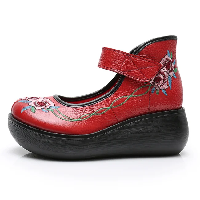 AARDIMI/Женская обувь ручной работы на плоской платформе с вышивкой; женская обувь из натуральной кожи на толстой подошве; женская обувь на высоком каблуке - Цвет: 1