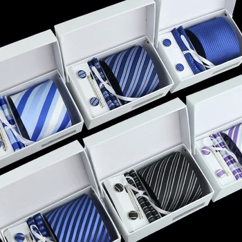 

2017 New High Quality 8cm Wide Ties for Men Classic Faux Silk Fashion Formal Striped Neck Ties Business Necktie with Gift Box