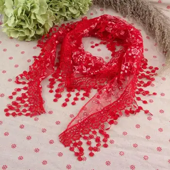 

Women Lace Scarf Tassel Sheer Metallic Triangle Bandage Floral scarves Shawl Women Knit Veil Embroidered Tassel All-match Shawl