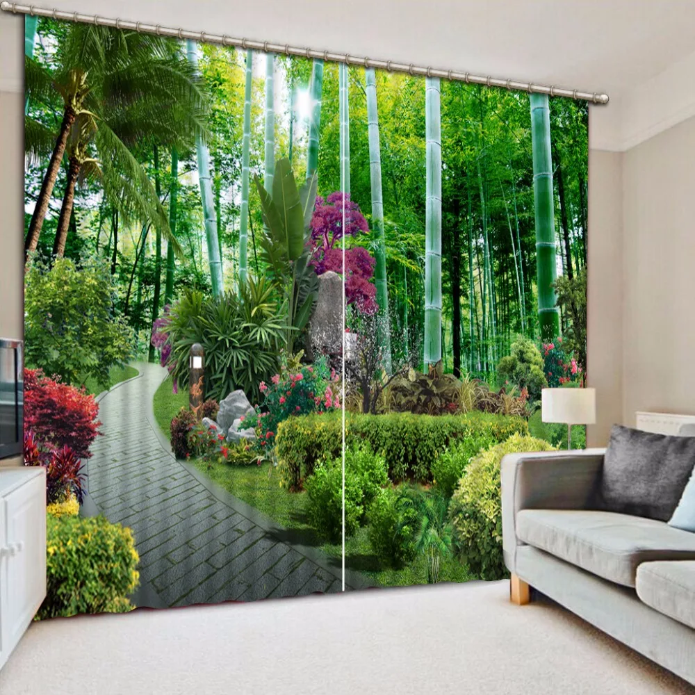 Pastoral Style 3D Photo Curtains landscape Bamboo Curtains Polyester/Cotton For Curtains Modern Thick Blackout Window Curtain