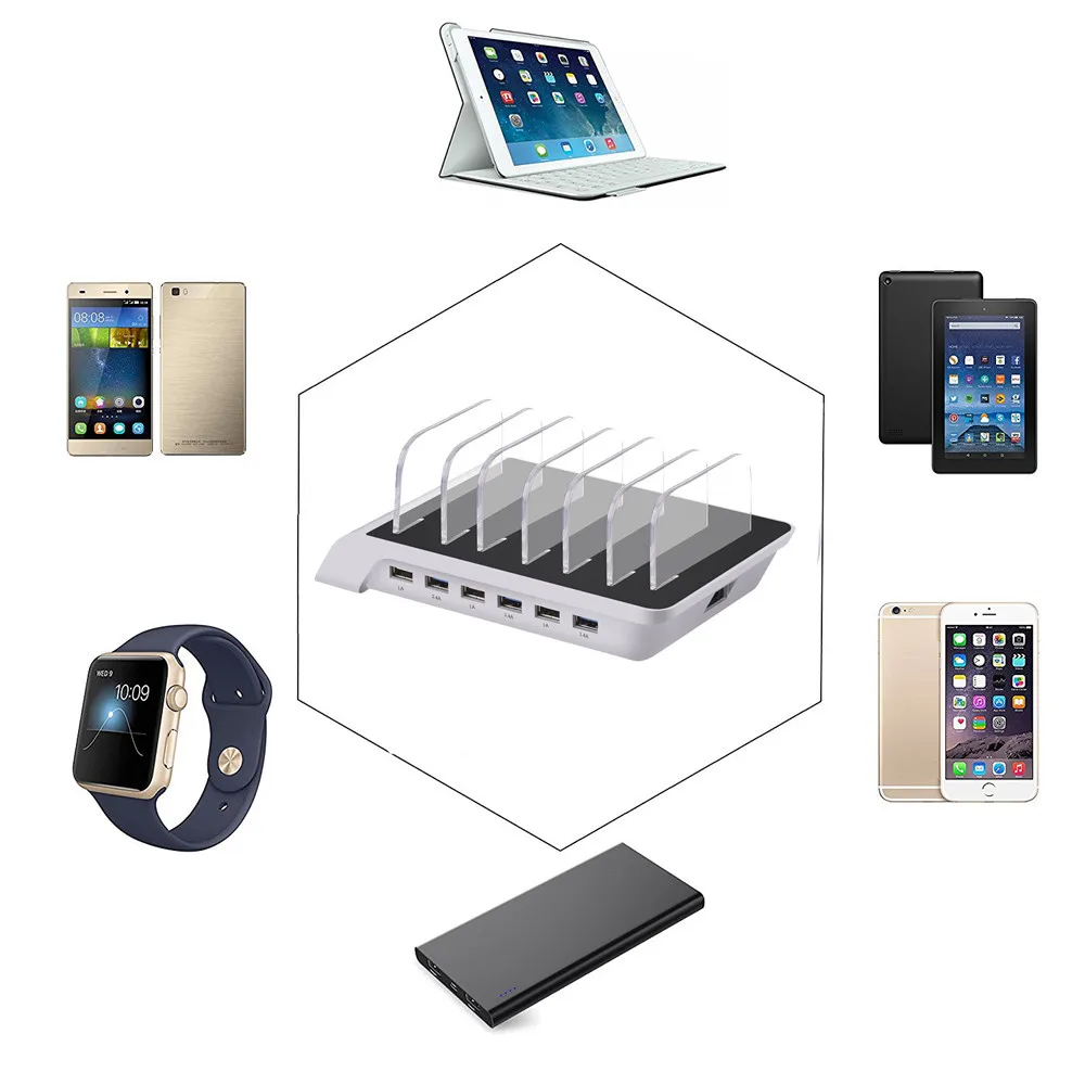 10.2A 6 Port USB Charging Station Universal Desktop Tablet & Smartphone Multi-Device Hub Charging Dock for iPhone, iPad, Galaxy, Tablets (14)