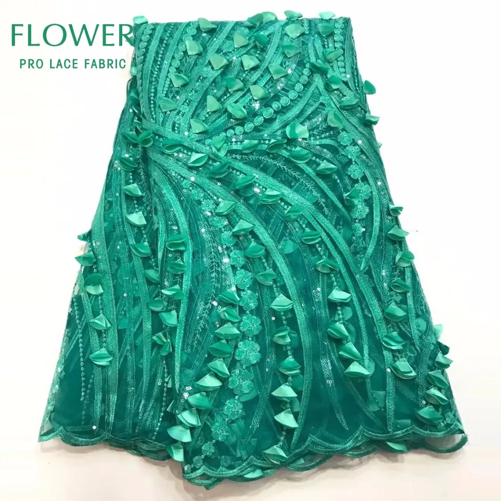 Новое поступление! 3D цветок аппликация Сетчатое кружево ткань Королевский синий Африканский свадебное платье ткани с блестками 3D кружевная тюль