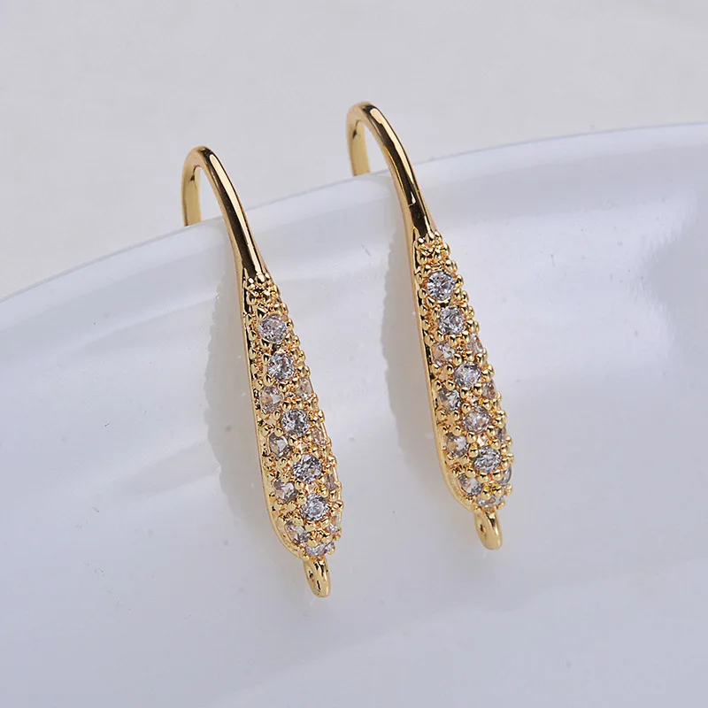 

French Wire Earring Micro Paved Cubic Zirconic CZ with Hanger Loop Findings DIY 24K Gold Color Metal Earrings Making