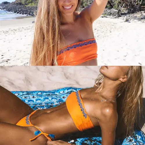 Summer New Summer Strapless Printed Orange Women Bikini