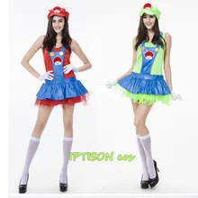 Nuevo de halloween super mario bros. disfraz adulto mujeres anime cosplay super mario traje de carnaval sexy party dress m-xl con el sombrero