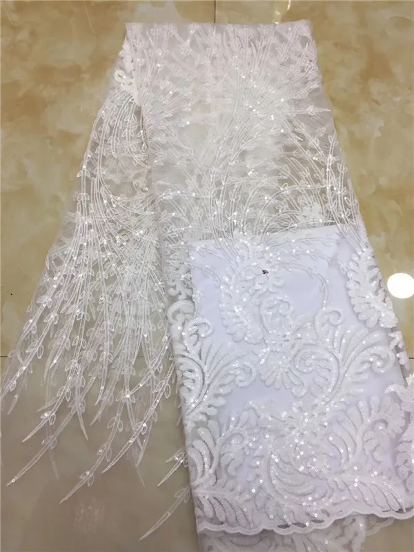African Lace Fabric High quality Stones white Embroidery Nigerian sequins Lace Fabric For Women French Mesh Lace Fabric