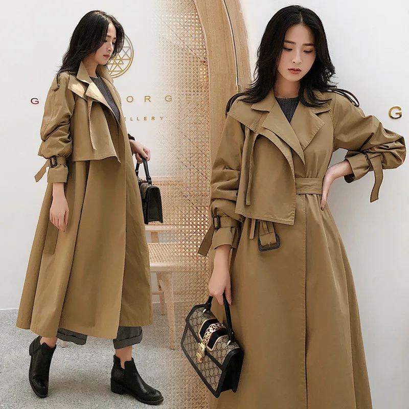 

Long Trench Coat For Women 2019 Spring Autumn New Fashion Khaki Windbreaker Female Elegant Loose Casual Ladies Outerwear R763