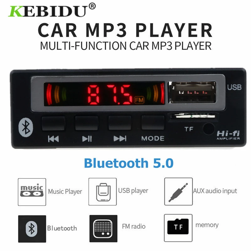 

Kebidu 5V 12V Mp3 Decoder Board Module USB 3.5mm AUX Bluetooth FM Radio V5.0 Wireless Receiver 1 Din Music Speaker Car Kit