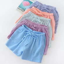 Летние хлопковые креповые парные шорты для мужчин и женщин, Шорты для сна, дышащие пижамные штаны для отдыха, одноцветные Шорты для сна