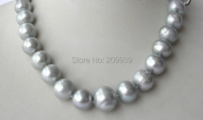 

huij 00929 stunning big 12-15mm round gray freshwater cultured pearl necklace