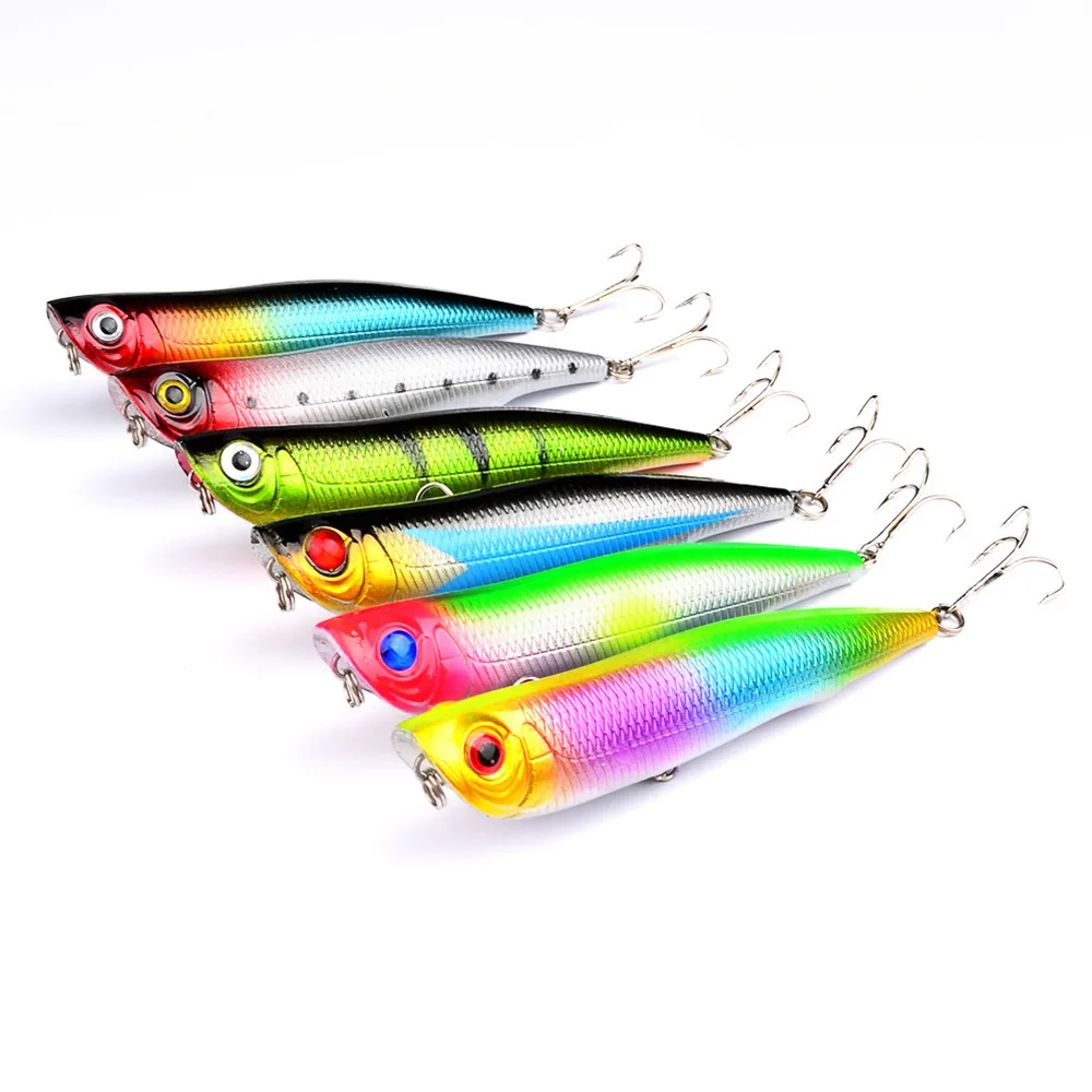 

6PCS/lot 3D Eyes Colorful Fishing Lures 105mm/15.8g Wobblers Popper Sea Floating Crankbait Artificial Ocean fishing Hard Bait