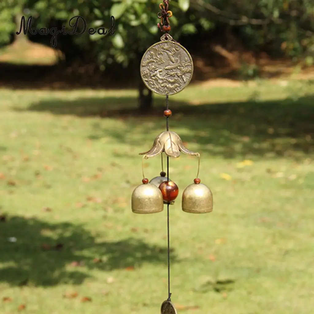 MagiDeal Chinese Fish Lotus Pond Metal Bell Lucky Feng Shui Hanging Charm Wind Chime Craft Home Car Hanging Decor