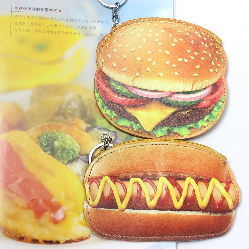 M079 Кошельки для монет из искусственной кожи в виде милого гамбургера, сумка для карт, кошелек с пряжкой для ключей