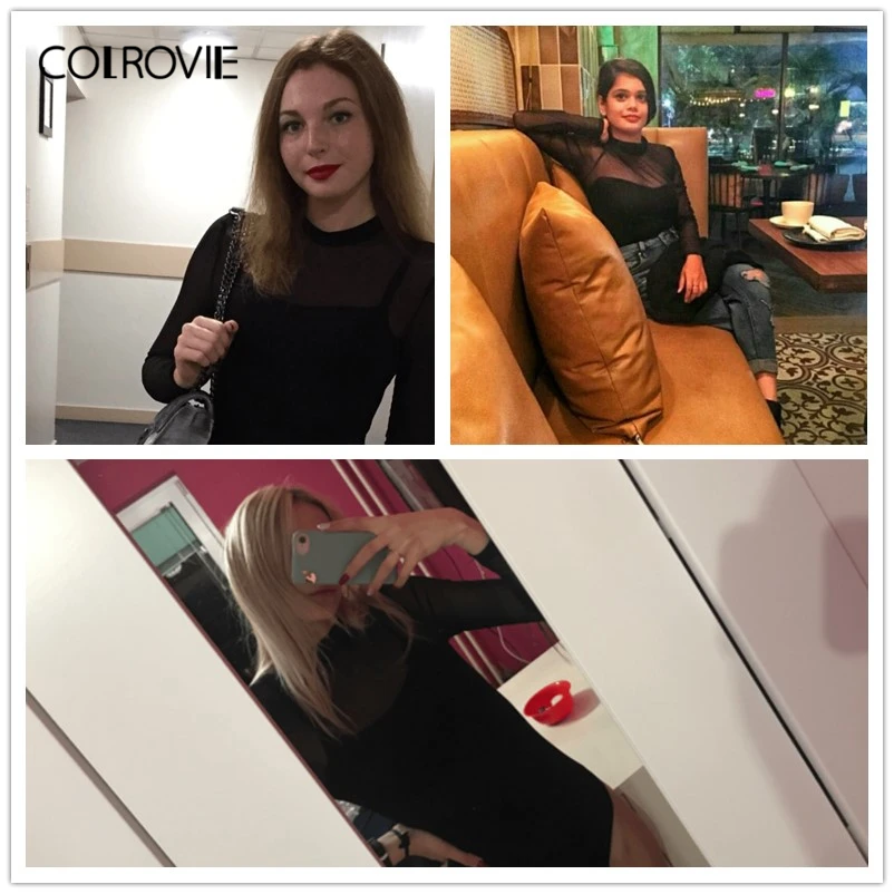 COLROVIE Solid Mock Neck Mesh Sheer Skinny Black Bodysuit Women 2018 Autumn Long Sleeve Sexy Body Office Female Basic Bodysuits COLROVIE Solid Mock Neck Mesh Sheer Skinny Black Bodysuit Women 2018 Autumn Long Sleeve Sexy Body Office Female Basic Bodysuits
