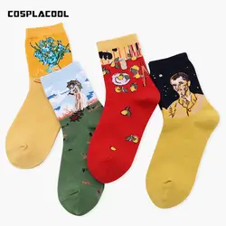 [COSPLACOOL] книги по искусству абстрактная живопись маслом ван носки Ван Гог персонажи Divertidos забавные носки женские Харадзюку Новый Calcetines Mujer