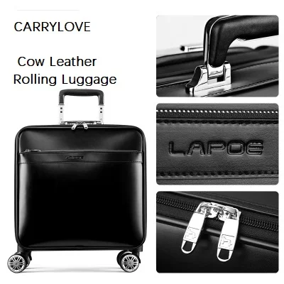 

CARRYLOVE Boarding dedicated Retro luxury 16/20/22 size Cow Leather Rolling Luggage Spinner brand Travel Suitcase
