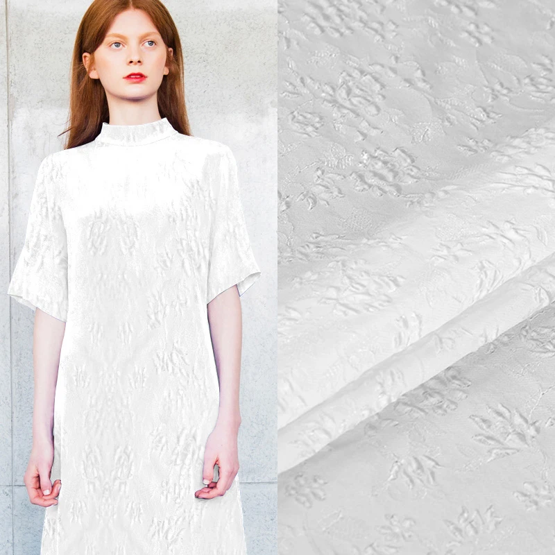 

140CM Wide 190G/M Weight White Jacquard Acrylic Polyester Brocade Fabric for Spring and Autumn Dress Shirt Jacket J089
