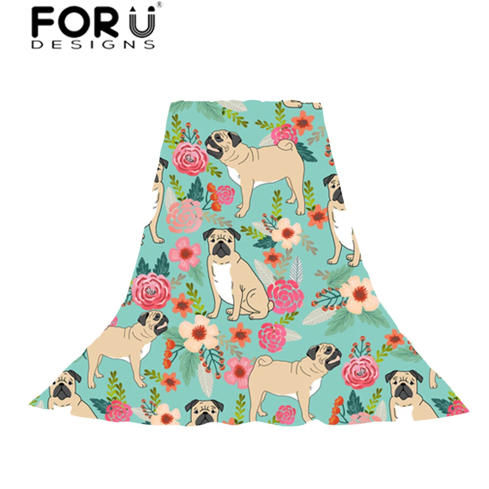 

FORUDESIGNS Women Scarves Pug Dog Flower Print Ladies Cartoon Puppy Funny Design Slik Scarf Beach Towel for Females Cute Wraps