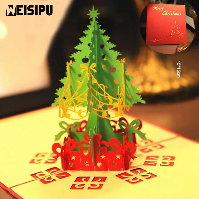 

3D Christmas Decorations For Home Laser Cut Pop Up Paper Handmade Custom Greeting Cards Home Decoration Accessories