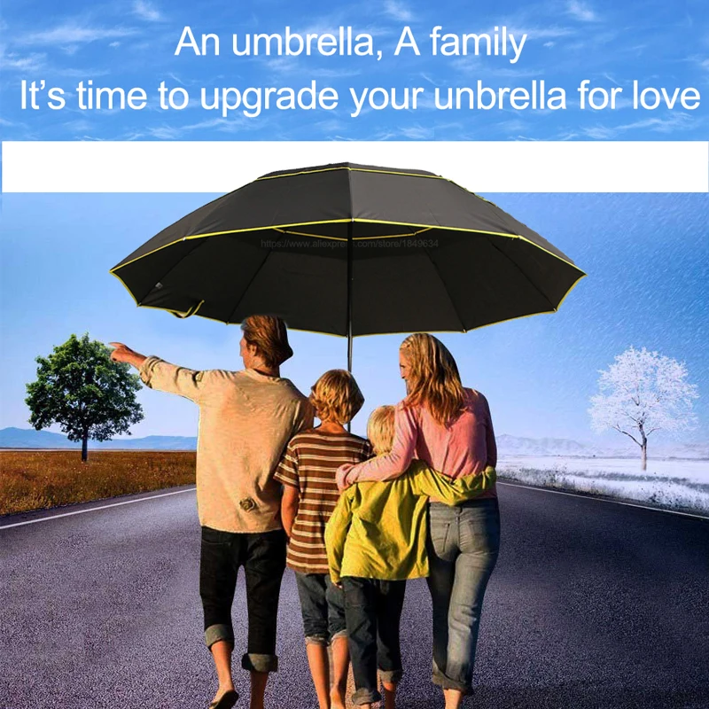 Umbrella Woman Rain Windproof 130cm Big 3 Floding Outdoor Sun