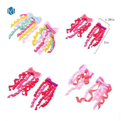 MISM2pcs/Набор Дети завитые ленты резинки аксессуары для волос цветные детские эластичные Галстуки для волос девушки бант зажим случайные цвета