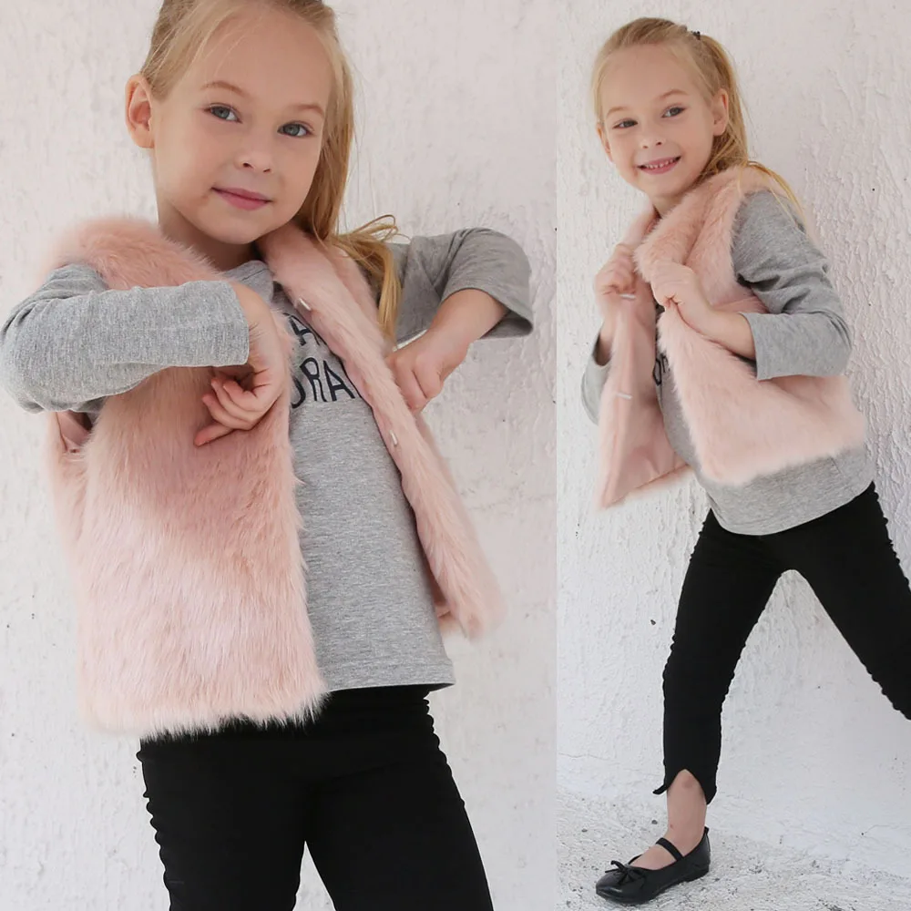 T0835 Europe and America Fashion Pink Faux Fur Vests Autumn &Winter Girl Vest children all match