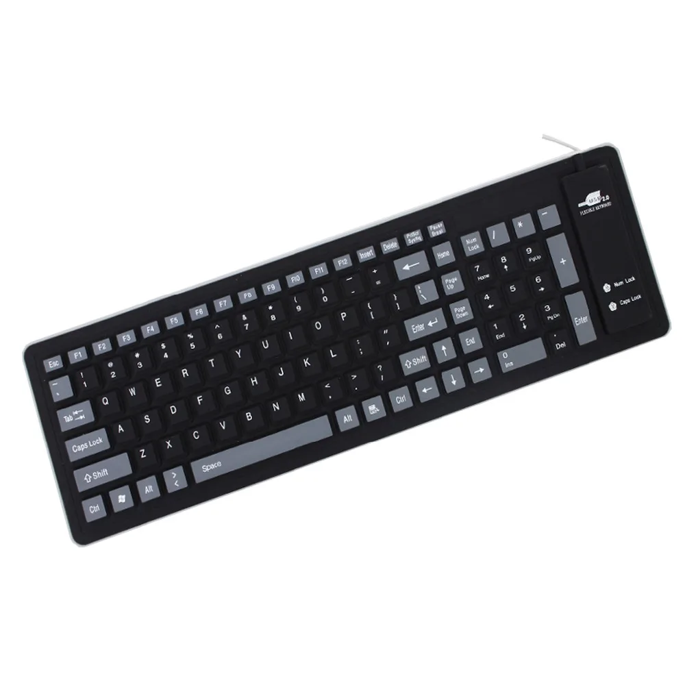 Foldable Flexible Keyboard Waterproof USB Wired Keyboard 103 Keys