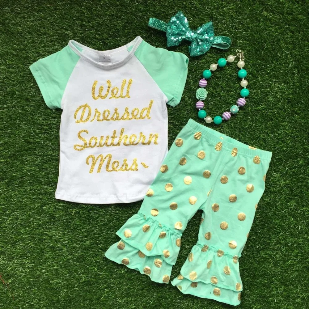 Kid Toddler Baby Girls St.Patrick/’s Day Outfits 2pcs Green Dress Tops Ruffled Striped Leggings Pants Autumn Spring Set