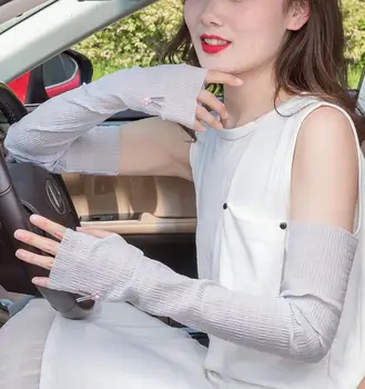 

Women's spring summer long fingerless gloves female Uv protection breathable sunscreen long driving glove R1496