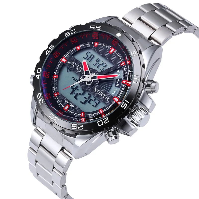

NORTH Luxury Dual Display Men's Watch Men Wrist Watch Analog Digital Sport Watch Men Clock relogio masculino erkek kol saati