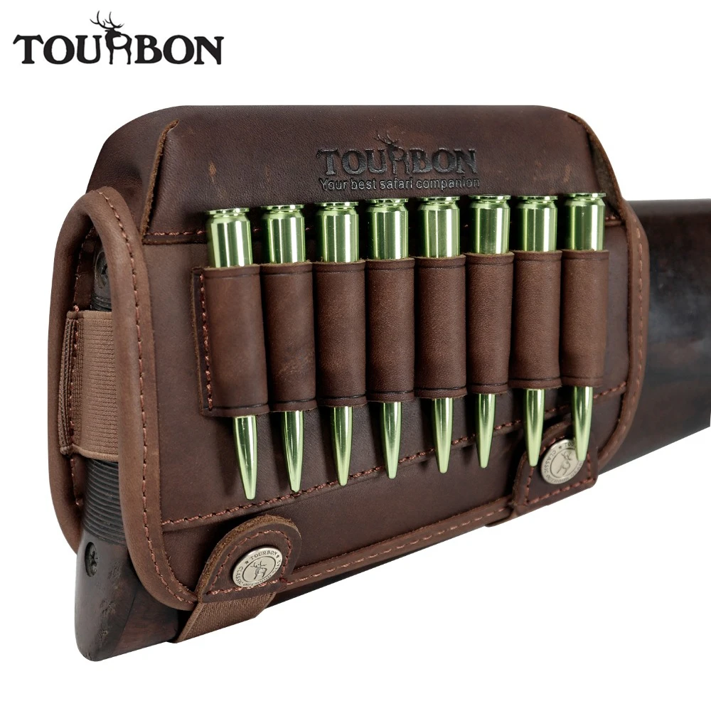 Image Tourbon Hunting Rifle Shooting Cheek Rest Riser Pad Leather With Ammo Cartridges Holder Carrier Gun Accessories