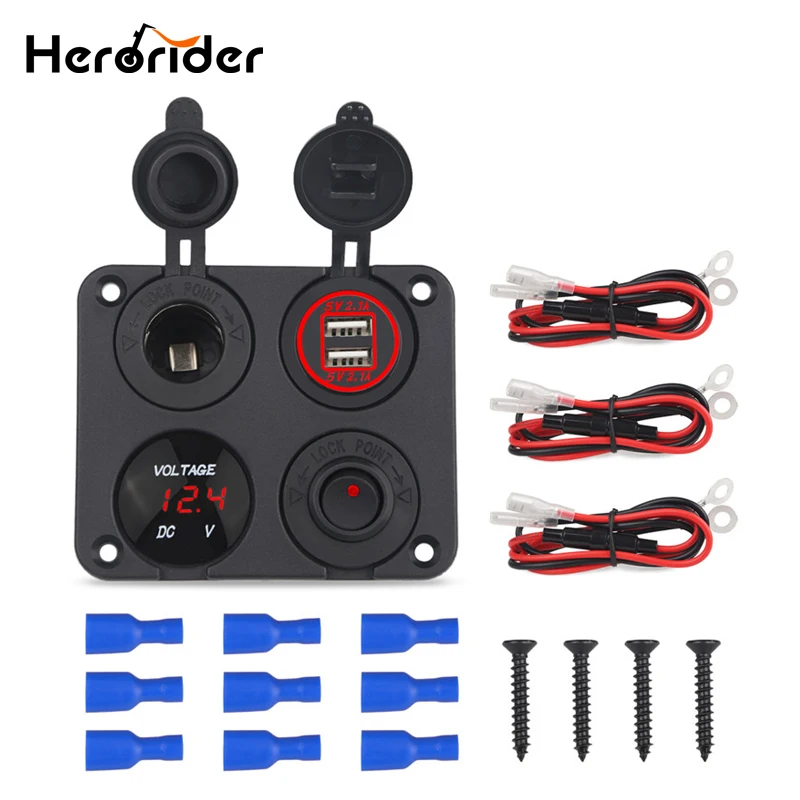 Dual USB Charger 4.2A Voltmeter 12V Power Outlet ON OFF Toggle Switch