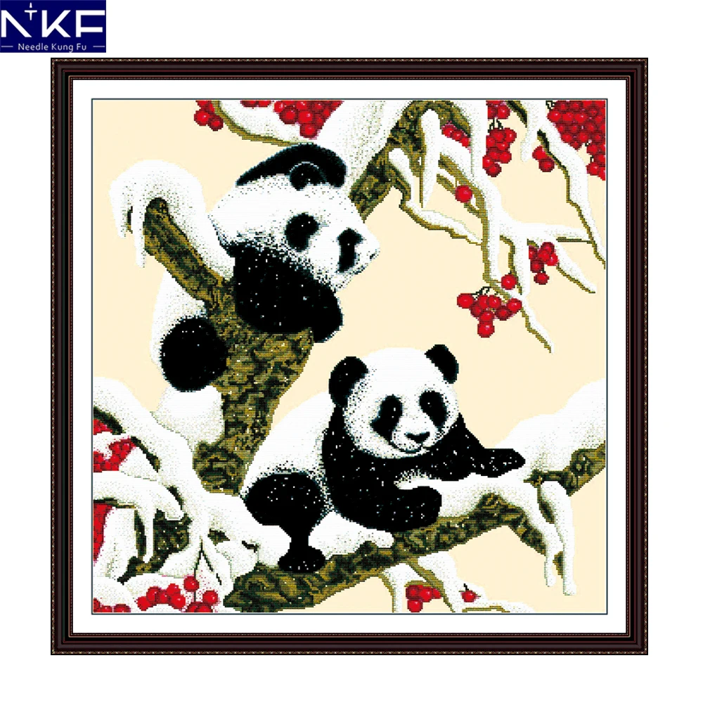 Cute cross stitch kit Baby Panda - Beginners embroidery with counted pattern