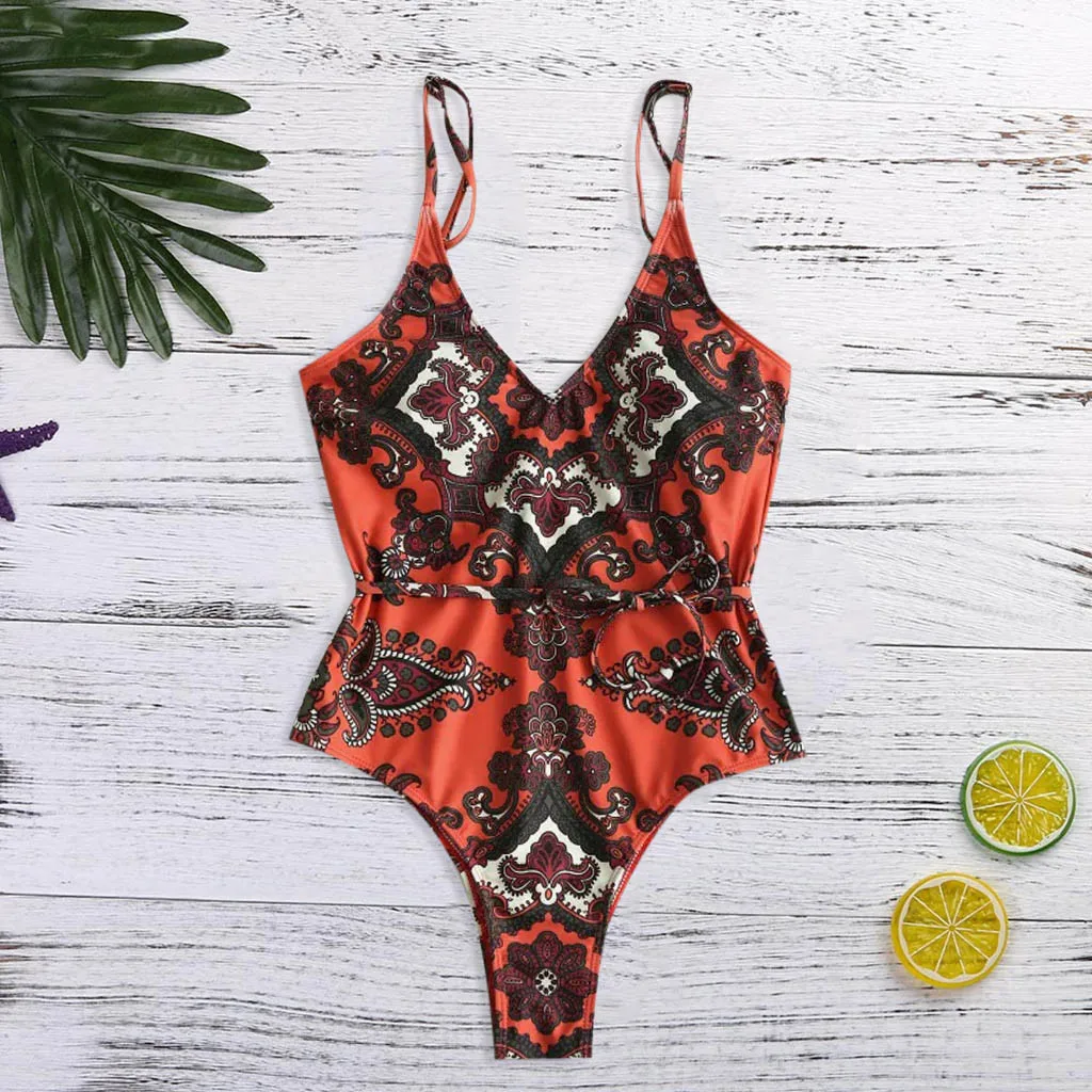 

Swimwear Women Sexy Orange Print One Piece Swimsuit Women Summer 2019 Sexy Sport Bathing Swimming Suit For Women Stroj Kapielowy
