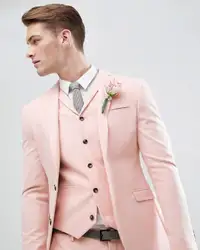 Новый розовый свадебный костюм мужские костюмы Slim Fit для мужчин куртка + брюки + жилет на заказ костюм выпускной человек смокинг Костюмы