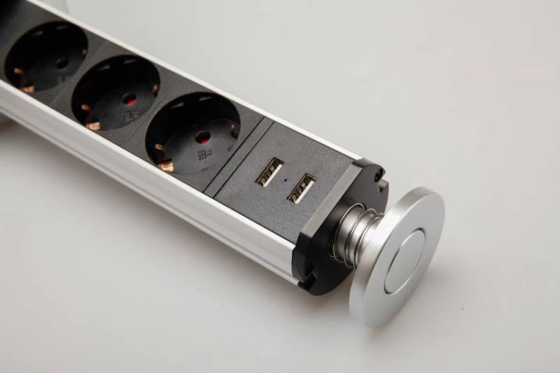 Новая алюминиевый сплав корпус Растяжимый Тип ЕС настольная розетка с Гнездо индикатора Кухня Розетка pop-up 2.1A зарядка USB